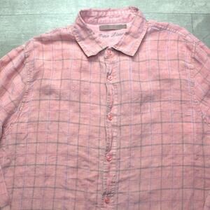 Vintage Raffi Linea Uomo Shirt Mens XL 54 Check Coral 100% Linen Button Up Italy
